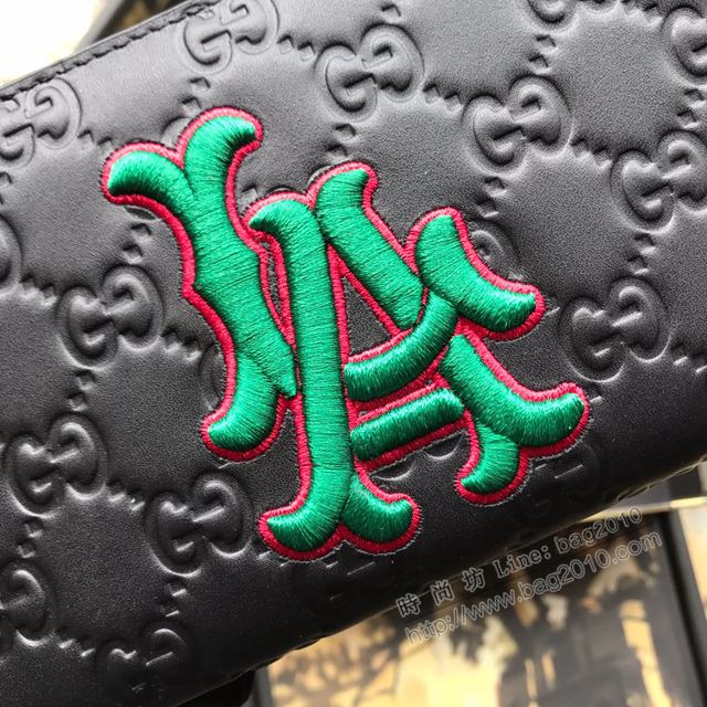 Gucci包 古馳錢包 547791黑全皮 原單NY Yankccs系列拉鏈錢包 Gucci長錢包  gudj1045